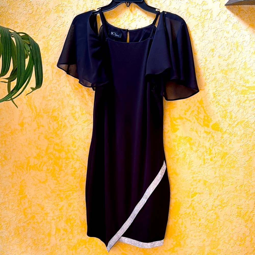BCX Black Asymmetrical Dress with Rhinestones Juniors Size Large.